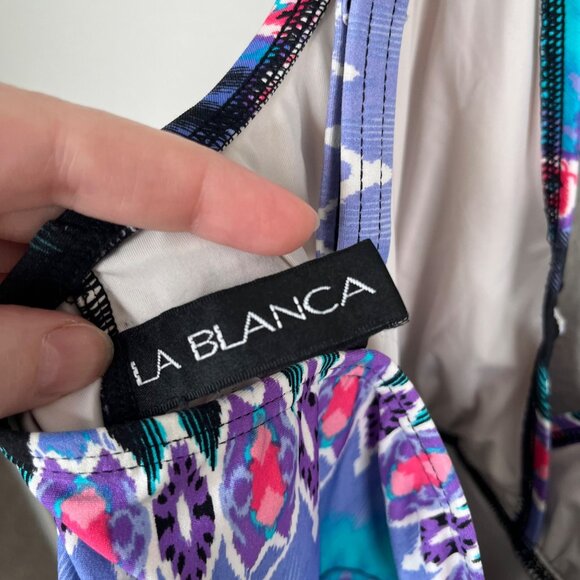 La Blanca Womens 22 Blue Purple Geometric One Piece Swim Suit Dress - Picture 5 of 13